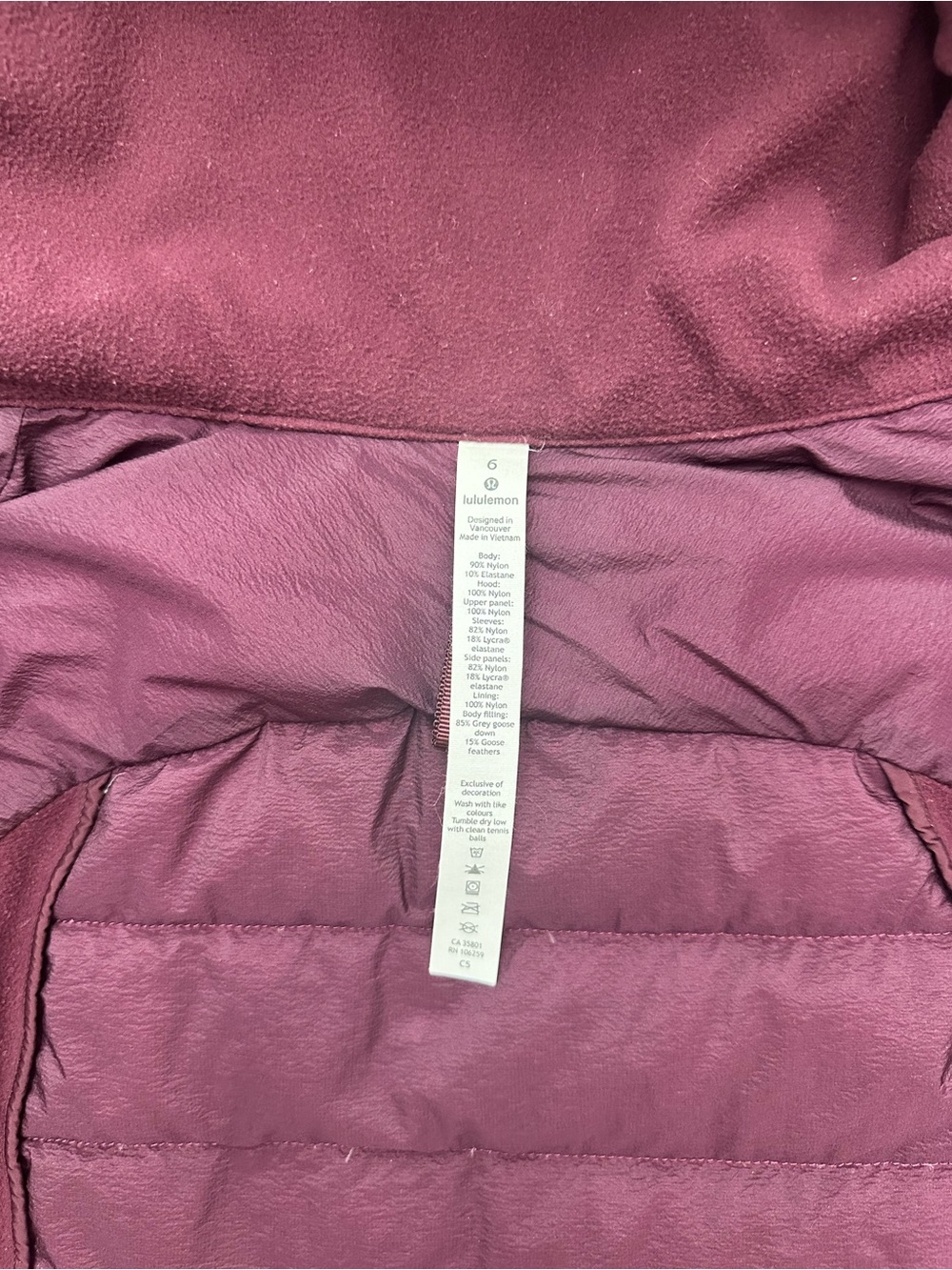 Lululemon Down For It All Hooded Jacket Women’s Size 6 Maroon - Picture 4 of 5